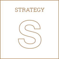 Logo featuring the word "Strategy" in gold lettering above a prominent letter "S" on a black background, symbolizing strategic planning and business growth.
