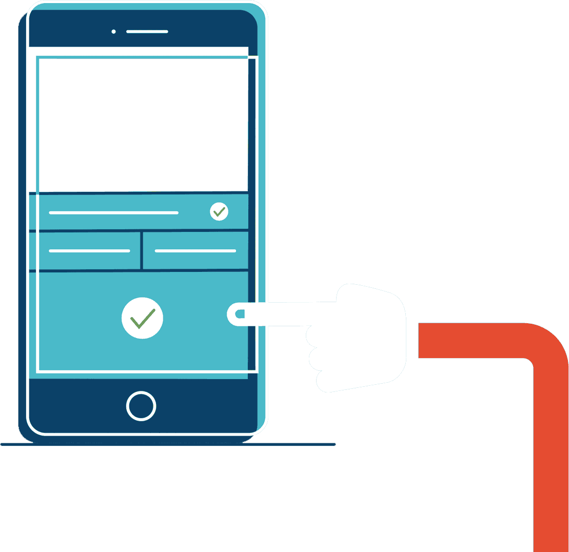 Hand pressing a confirmation button on a smartphone screen, showcasing a user-friendly mobile interface for app interactions.