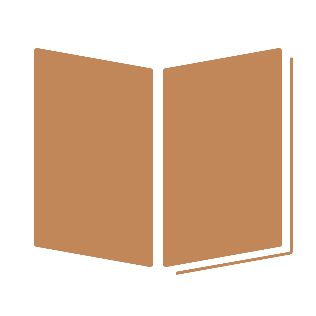 Open book icon in a minimalist design, featuring a brown color scheme, representing reading, education, and knowledge sharing.