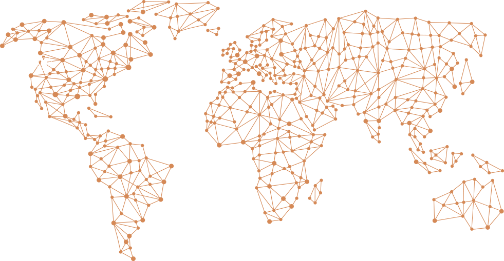 Stylized world map illustration featuring interconnected lines and nodes, representing global connectivity and networks.