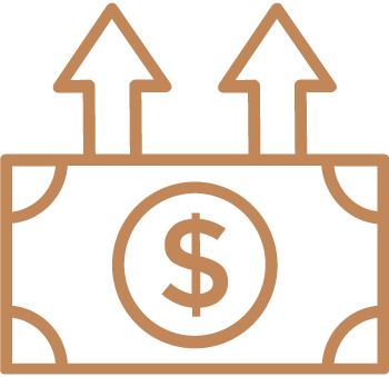Icon of a dollar bill with upward arrows, symbolizing financial growth and investment opportunities.