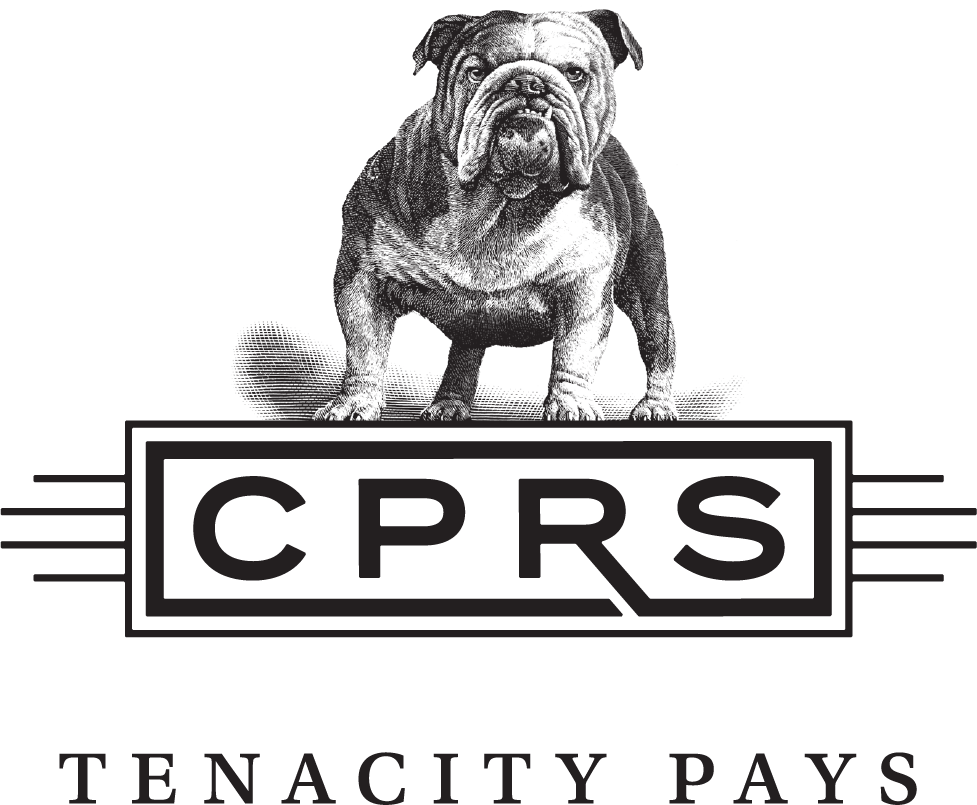 Logo of CPRS featuring a stylized image of a bulldog, with the text "TENACITY PAY" underneath, emphasizing strength and determination in branding.