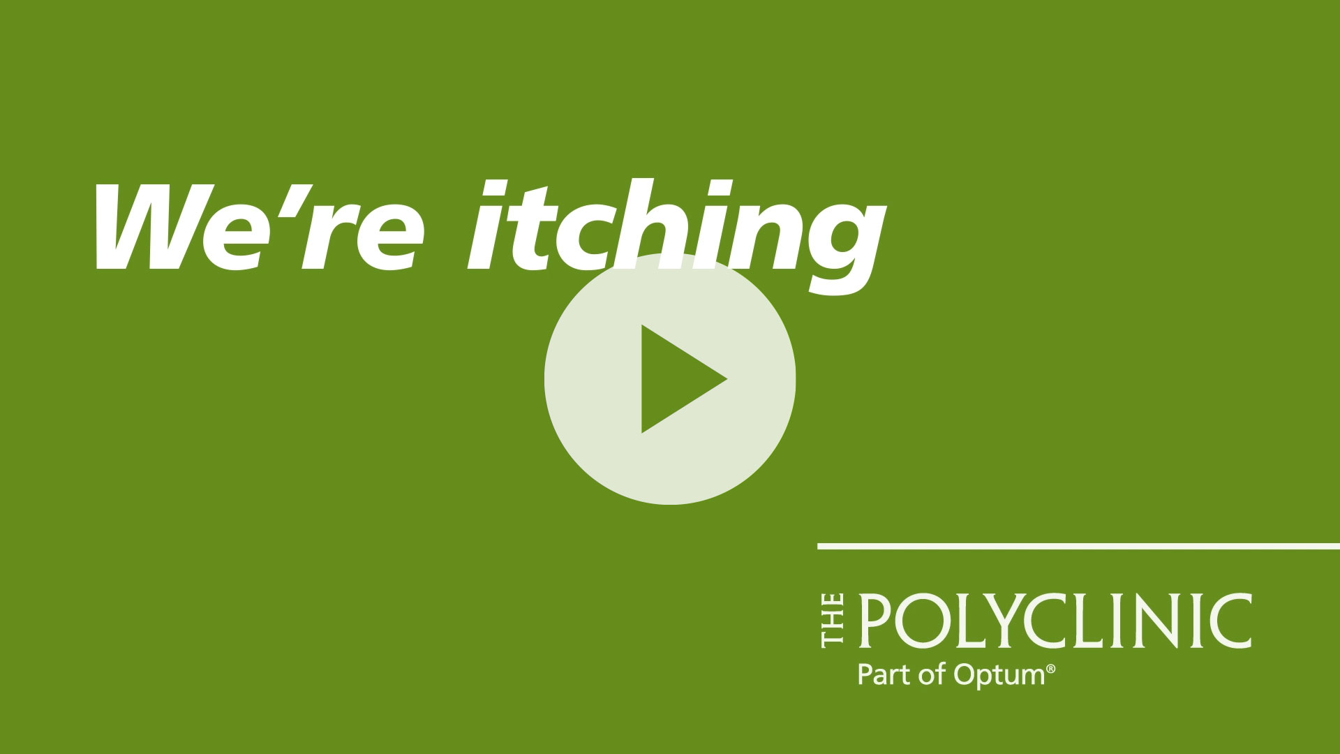 Video play button over a green background with the text "We're itching" and the logo of The Polycyclic, part of CytomX.