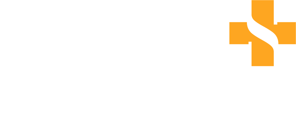 Logo of a healthcare organization featuring a stylized cross and abstract design in orange and white, symbolizing medical care and support.