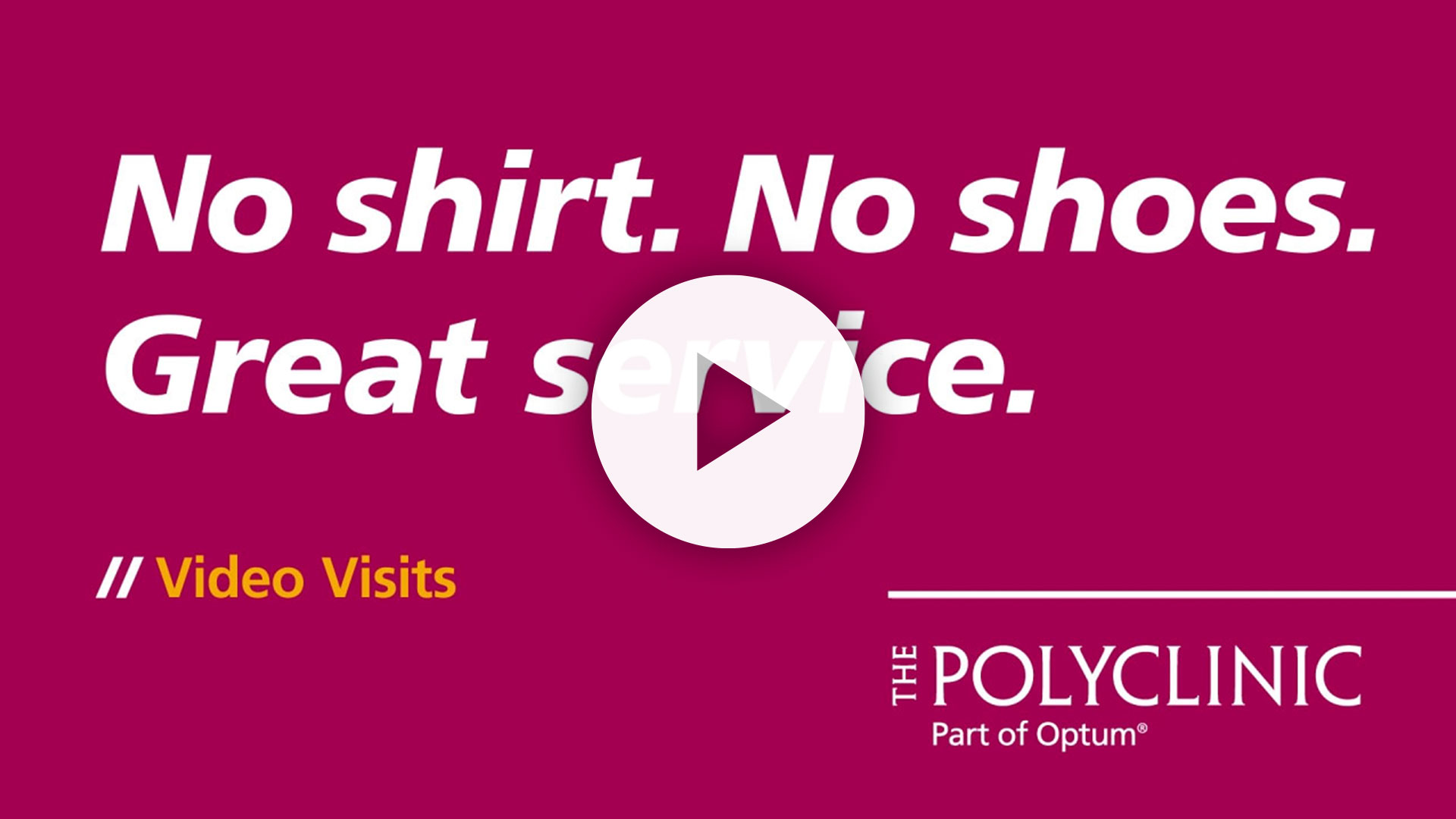 Informative promotional graphic for The Polyglot, highlighting casual attire and excellent service, featuring a play button for a video.