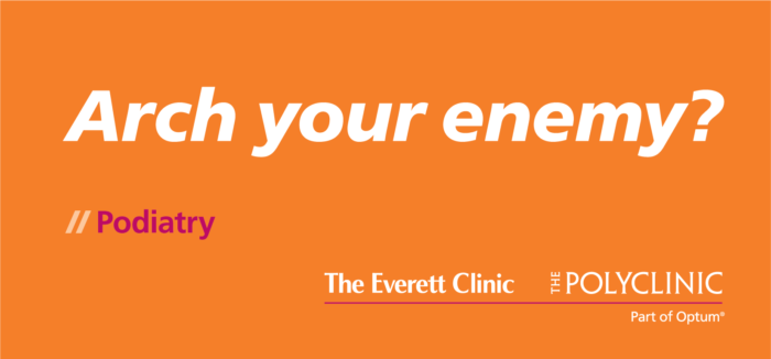 Graphic promoting energy management services by The Everett Clinic, featuring bold text on an orange background.