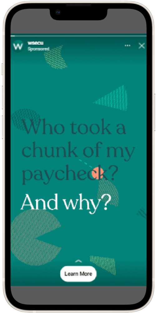 Mobile phone displaying a graphic with text questioning paycheck deductions, emphasizing financial awareness and inquiry about earnings.