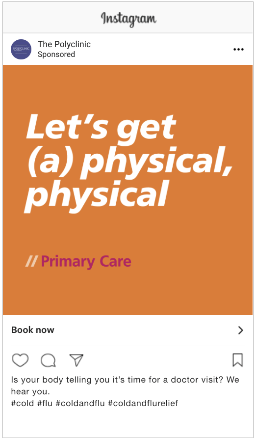 Promotional graphic for primary care services featuring the text encouraging physical health. Includes a call to action to book an appointment.