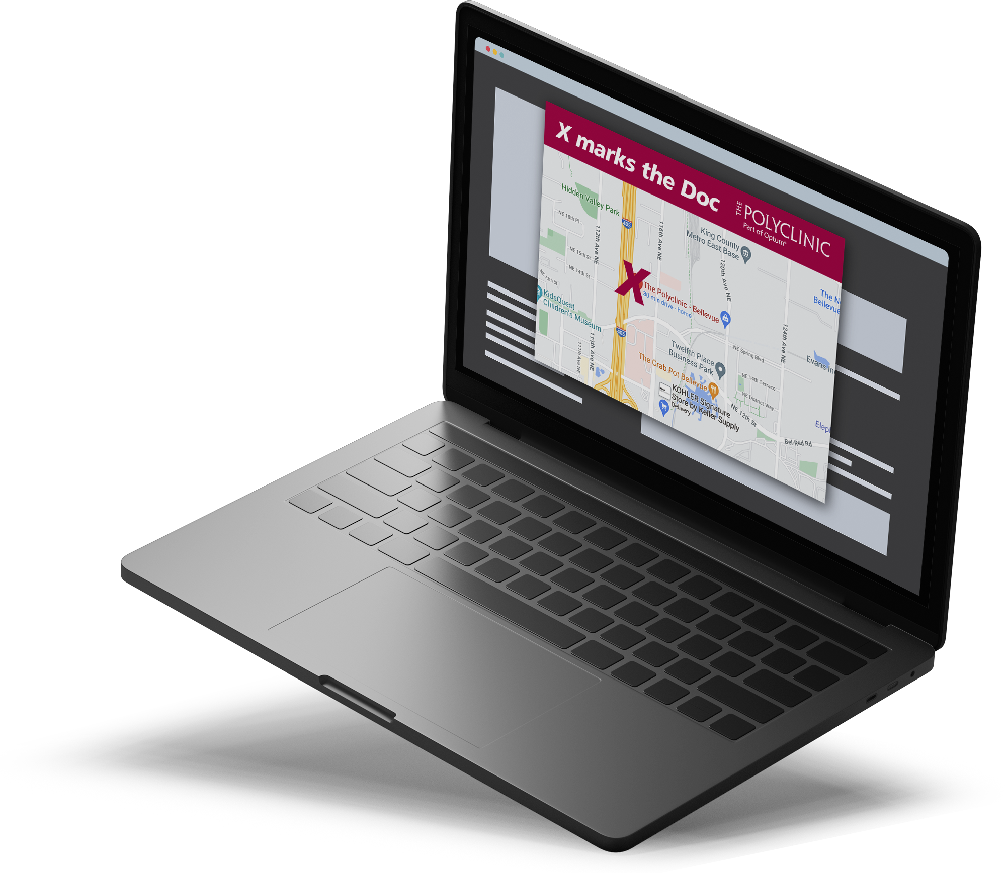 Laptop displaying a digital map with a highlighted location, showcasing navigation features and user-friendly interface for easy access to directions and nearby places.