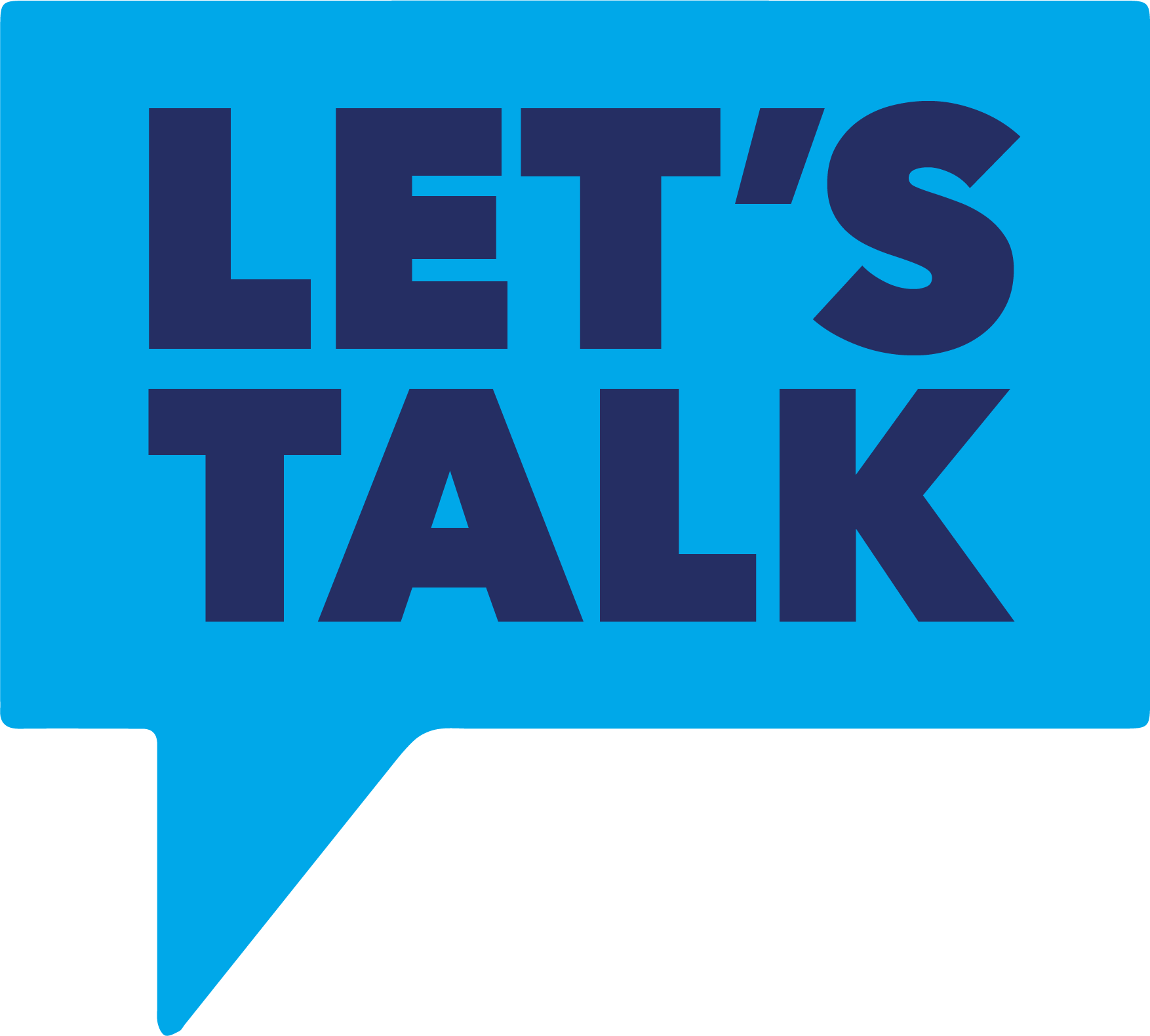 Blue speech bubble graphic with the text "LET'S TALK" in bold dark blue letters, conveying a message of communication and engagement. Ideal for promoting discussions or conversations.