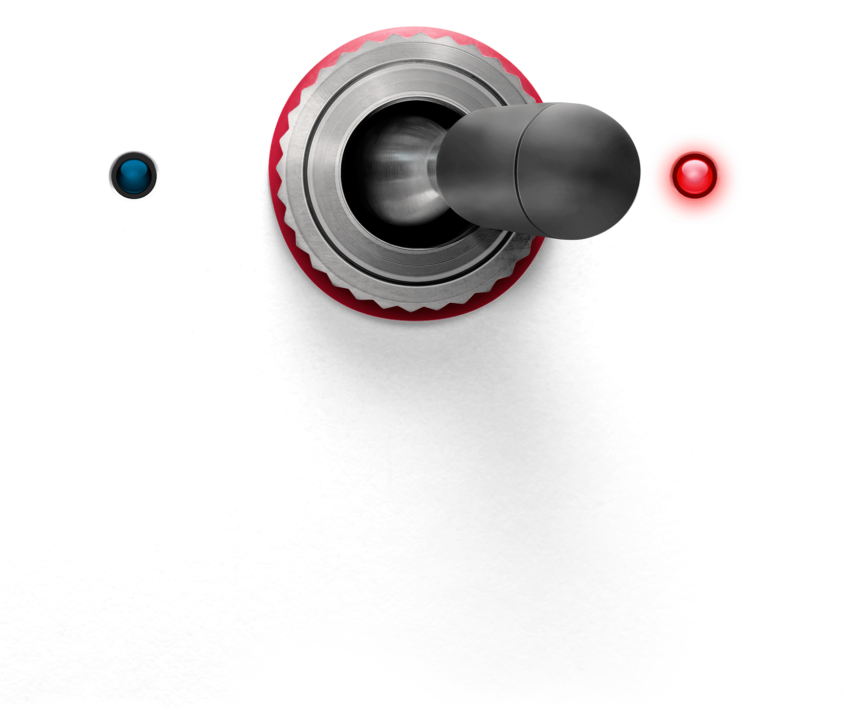 Close-up of a high-quality control knob with a metallic finish, featuring a textured grip and adjacent indicator lights, set against a black background. Ideal for showcasing precision engineering and design in electronic devices.
